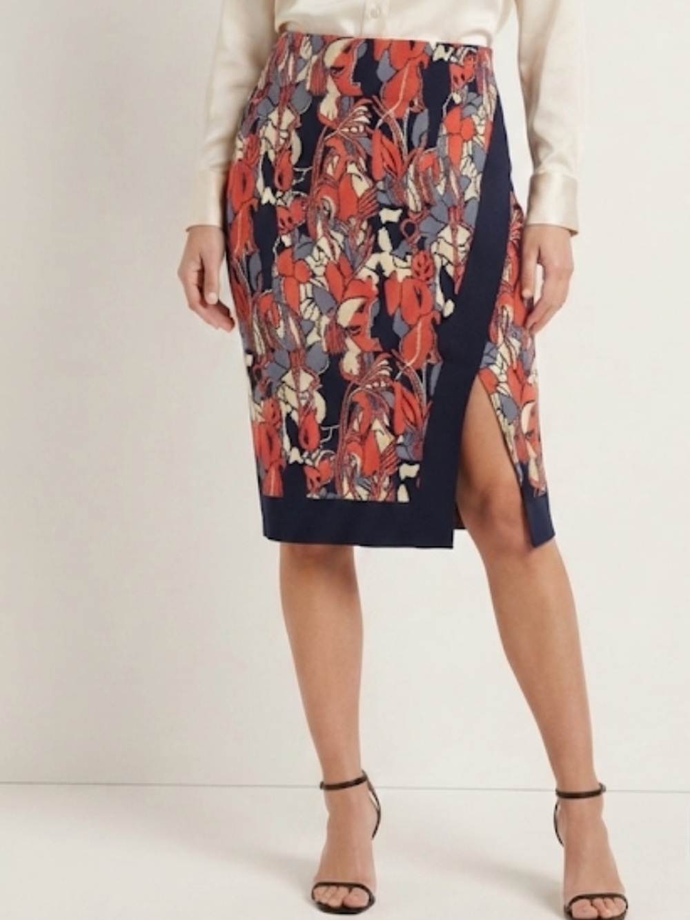 RACHEL Rachel Roy Pull On Knit Pencil Skirt Bold Print Side Slit 1X